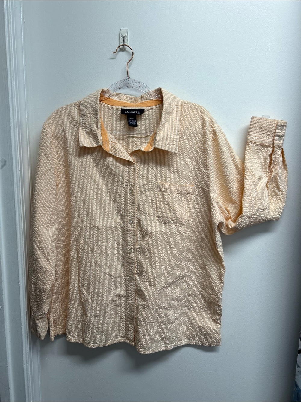 Denim&Co Orange & White Seersucker Button-Down Shirt